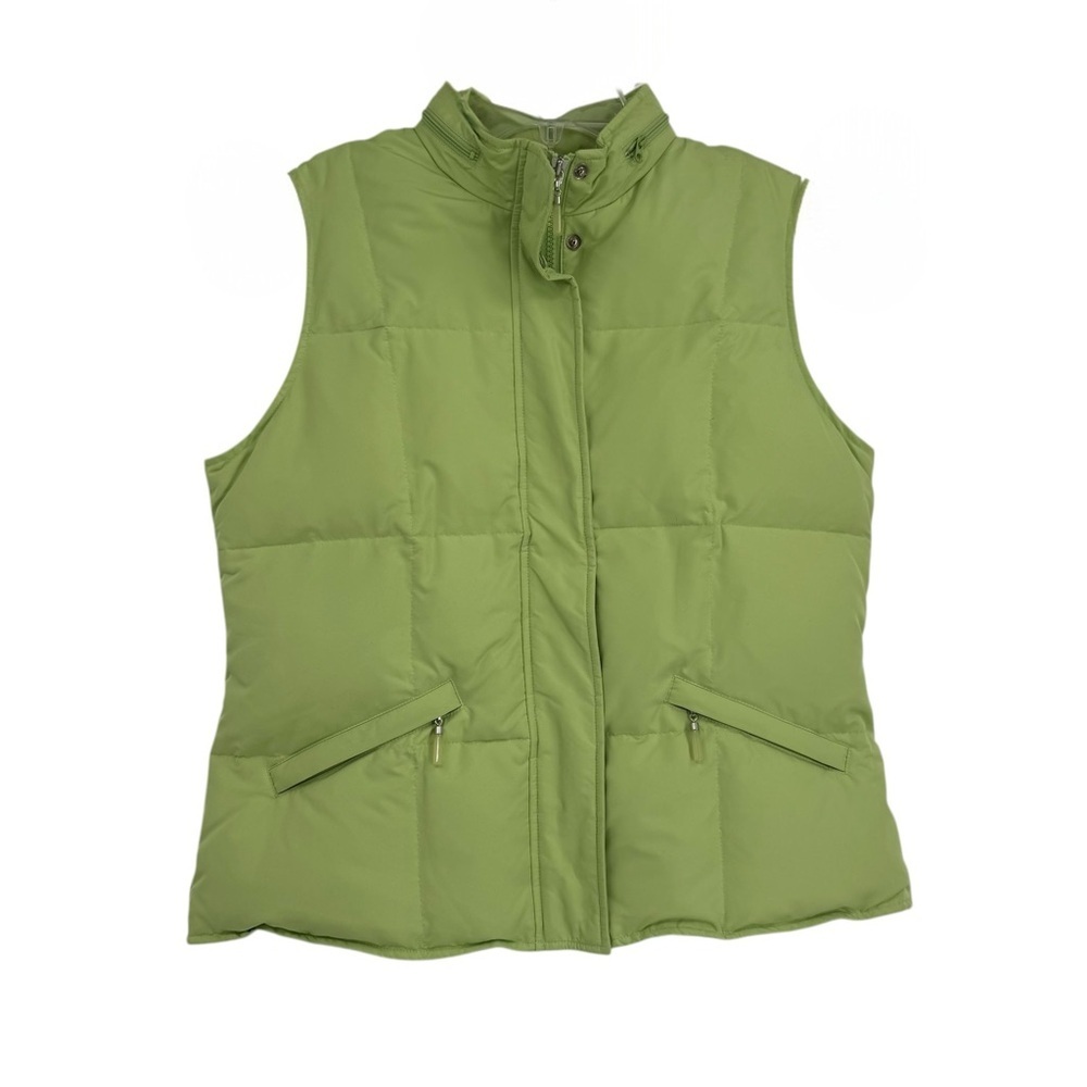 Talbots Goose-down Vest Size MP Neon Green Puffer Front Pockets Full Zip
